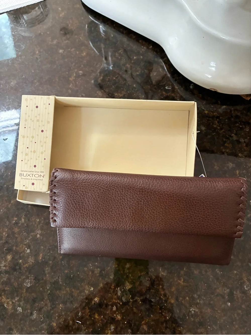 Buxton Brown Pebbled Leather Women's Wallet with Stitch Detailing